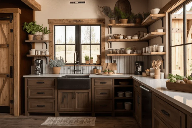 Sunnyvale Brown Cabinets & Rustic Kitchen Styles
