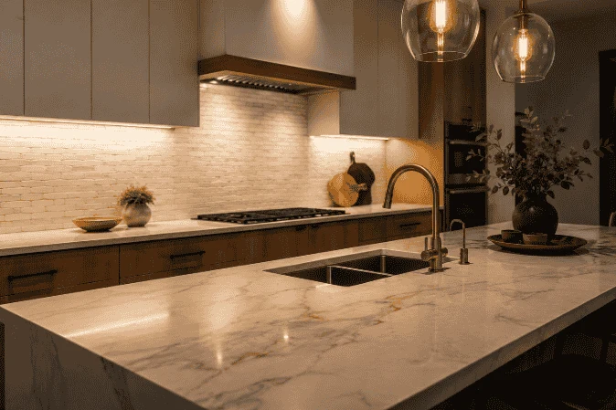 Kitchen-countertops-tile-backsplash-and-lighting